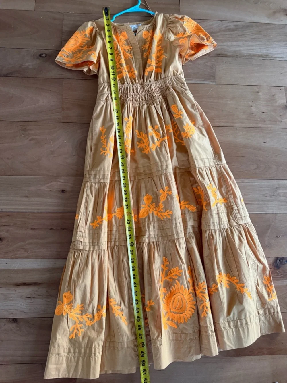 Anthropologie Women's Somerset Pleated Orange Embroidered Floral Maxi Dress XSP - Picture 6 of 16